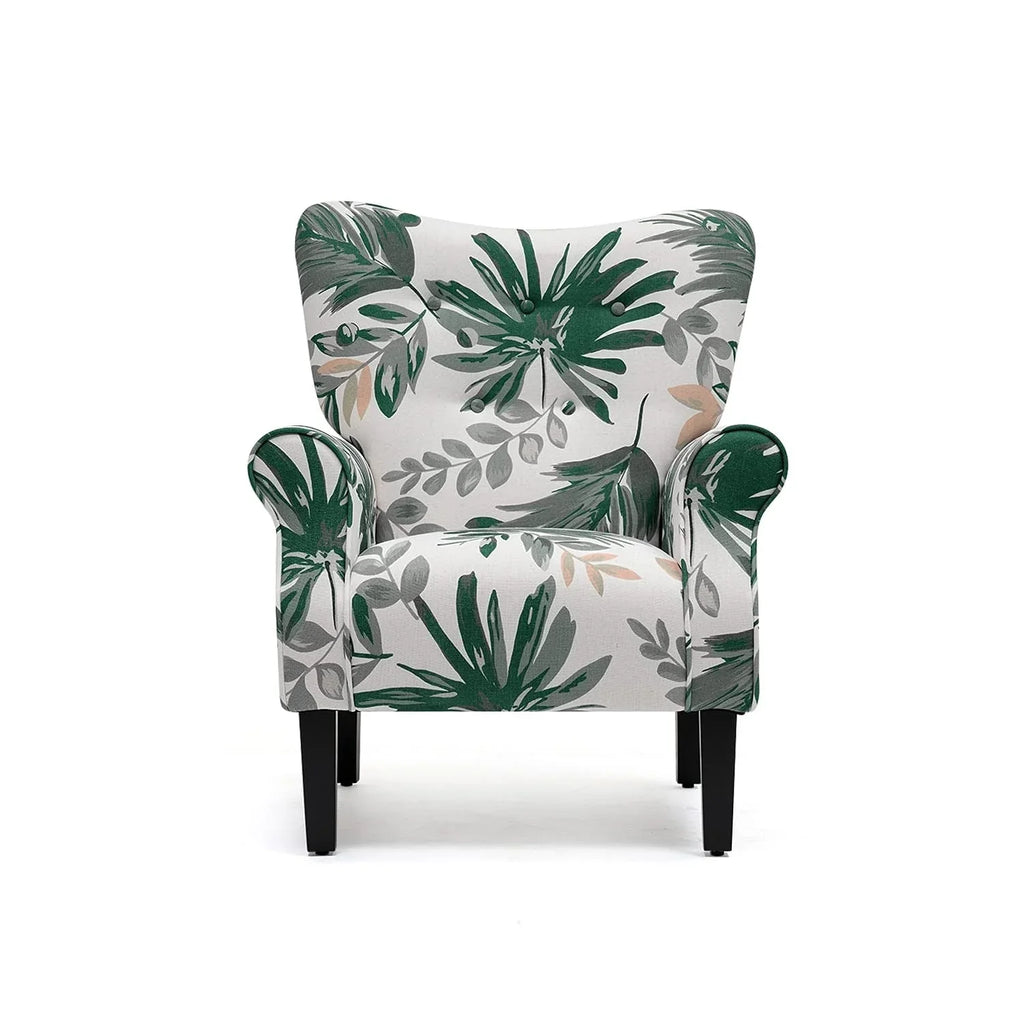 Erommy moderne fauteuil, fauteuil met hoge rugleuning, gestoffeerde eenzitsbank met knopen en houten poten voor de woonkamer