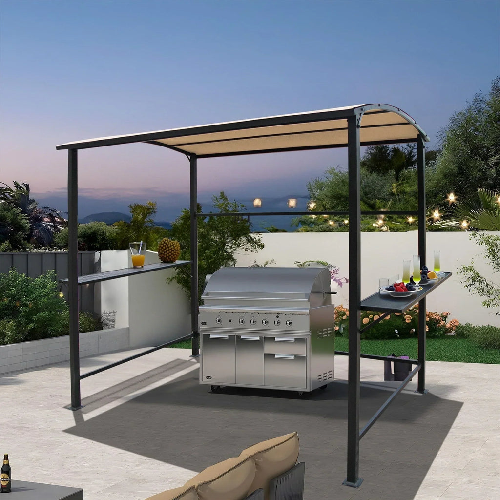 Abri de barbecue extérieur avec auvent, structure en acier, 5 ft. x 8 ft.