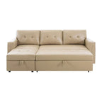 Canapé d’angle convertible et réversible avec lit escamotable, méridienne avec rangement dissimulé et pieds robustes