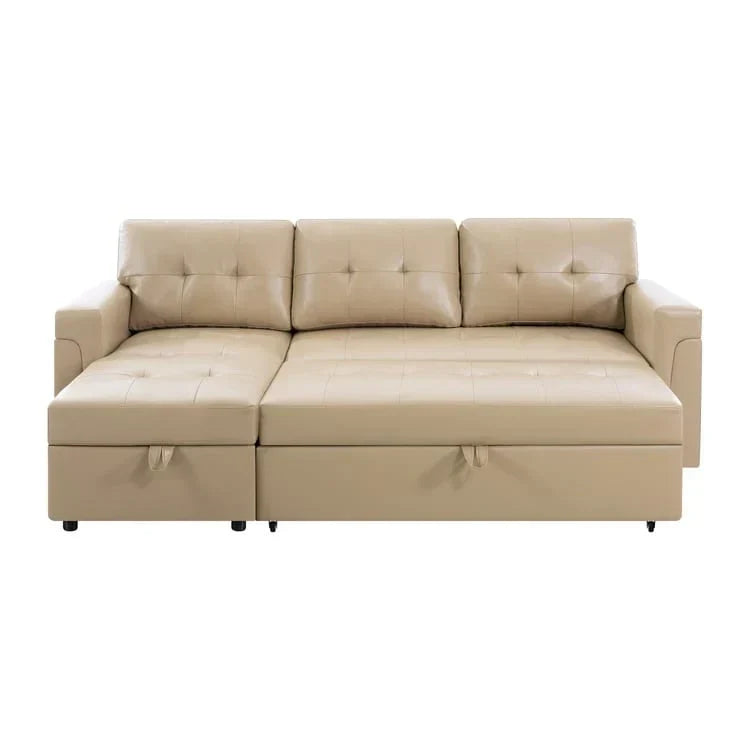 Canapé d’angle convertible et réversible avec lit escamotable, méridienne avec rangement dissimulé et pieds robustes