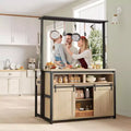 Kookeiland, bakkersrek met schuifdeur in schuurstijl, grote keukentafel van 42' met magnetronstandaard met 3 niveaus, ovenplanken en koffietafel