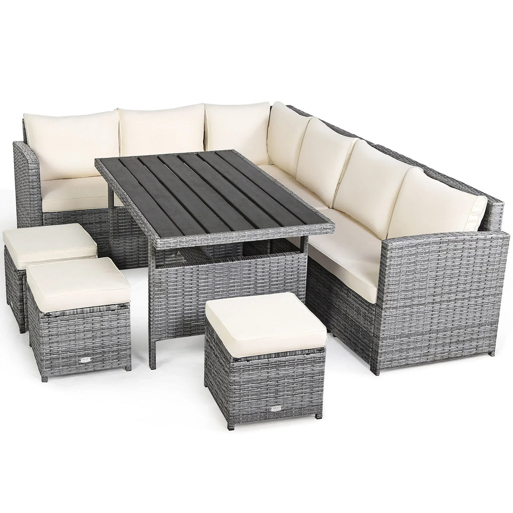 Costway 7-delige diningset van rotan voor het terras, modulaire bank, sofa en voetenbank - bekijk de details