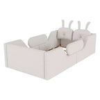 Lit plateforme simple Whisen, cadre de lit rembourré pour enfant au ras du sol avec coussin lapin et barrières latérales amovibles
