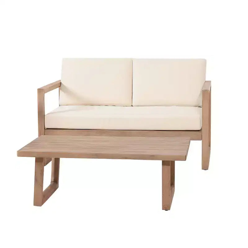 Gartenmöbelset aus Akazienholz, Outdoor-Sitzgruppe mit Couchtisch und weichen Kissen für Garten, Veranda und Balkon, Beige - Merax