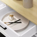 HOMCOM Tilt Out Trash Can Cabinet with Drawers, Farmhouse Kitchen Cabinet with Hidden Trash Can for Kitchen