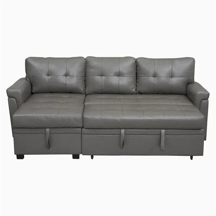 Canapé d’angle convertible et réversible avec lit escamotable, méridienne avec rangement dissimulé et pieds robustes