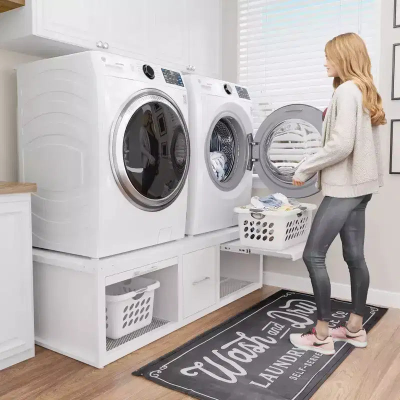 GDLF wasmachine- en drogerverhogers, universele standaard voor wasmachine en droger met uittrekbare plank, wit
