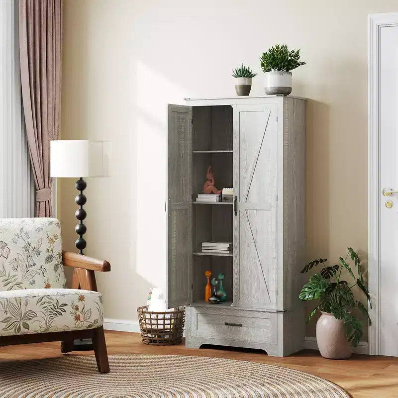 Armoire garde-manger de style champêtre HOMCOM 72 avec portes de grange, grand meuble de rangement pour la cuisine avec étagères réglables et tiroir