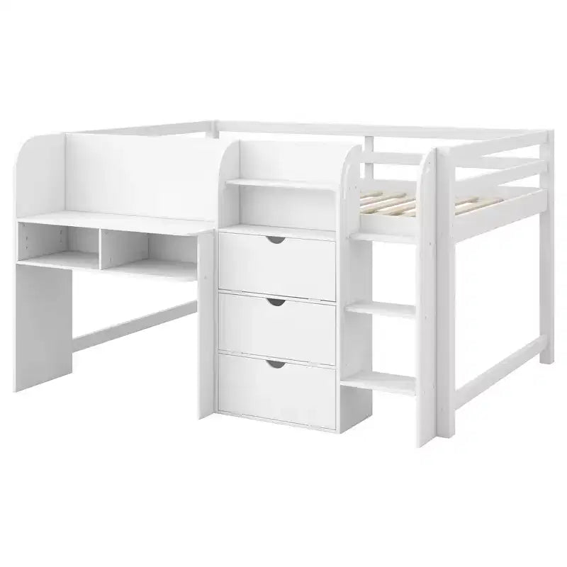 Pink/White Low Loft Bed with Desk, Storage & Whiteboard ?C Twin, 1-Person