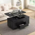 Multifunktionaler moderner Couchtisch mit Hubplatte und verstecktem Stauraum, 4 Hockern und Rollen, perfekt für moderne Wohnräume