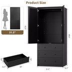 COZONY Armoire Wardrobe with 3 Drawers & 2 Doors, Modern Wooden Closet Cabinet for Bedroom, Heavy Duty White Standing Armoire