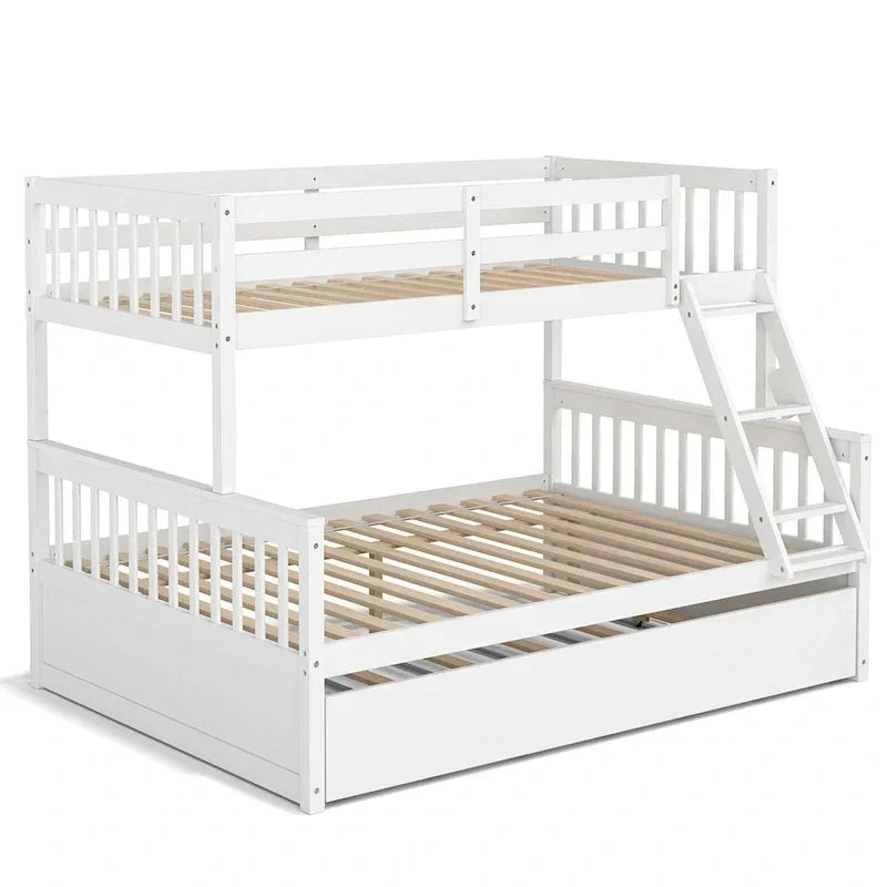 Lit superposé Gymax, couchage haut 1 place et couchage bas 2 places, avec lit gigogne 1 place et plateforme convertible