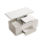 Klappbarer Couchtisch mit Hubplatte, 4 Hockern und Stauraum