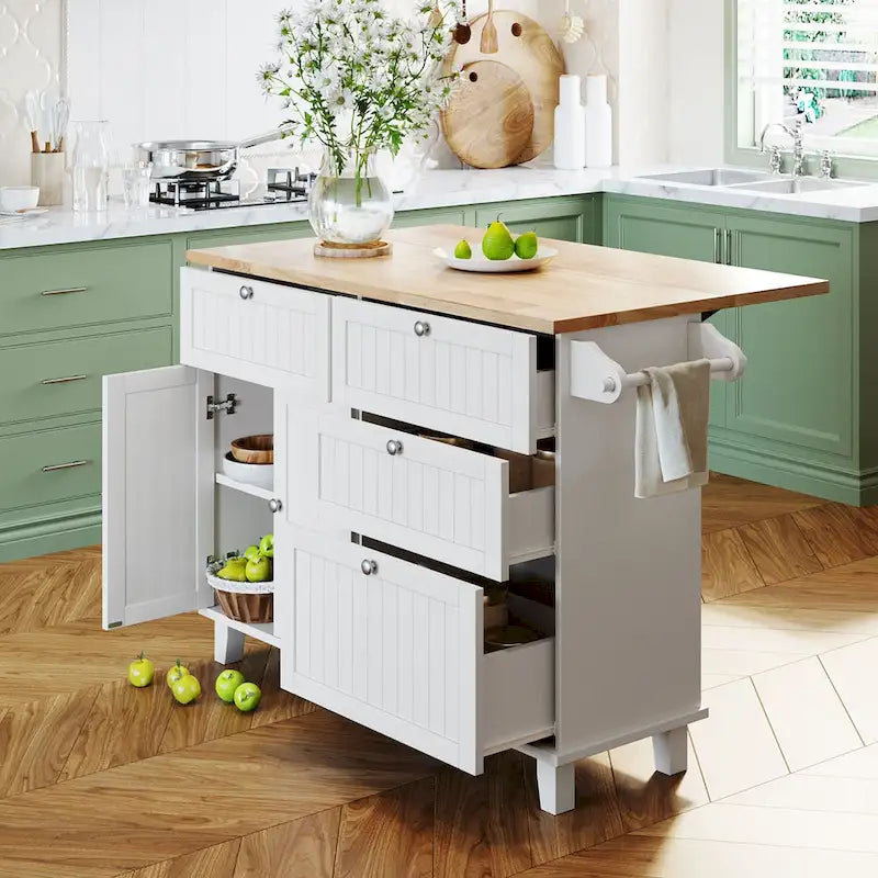 TOPMAX keukeneilandset met uitklapbaar blad en 2 zitplaatsen, eettafelset met verstelbare plank, laden en handdoekrek