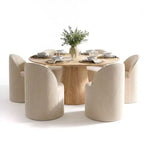 Ensemble de salle à manger moderne pour 6 personnes, table ronde à piètement central, fauteuils pivotants en forme de tonneau à roulettes, chenille texturée - Panipeachy