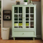 Storage Cabinets, Wooden Floor Cabinet with 1 Drawer and 2 Glass Doors, Farmhouse Sideboard Buffet Cabinet with Storage for Living Room