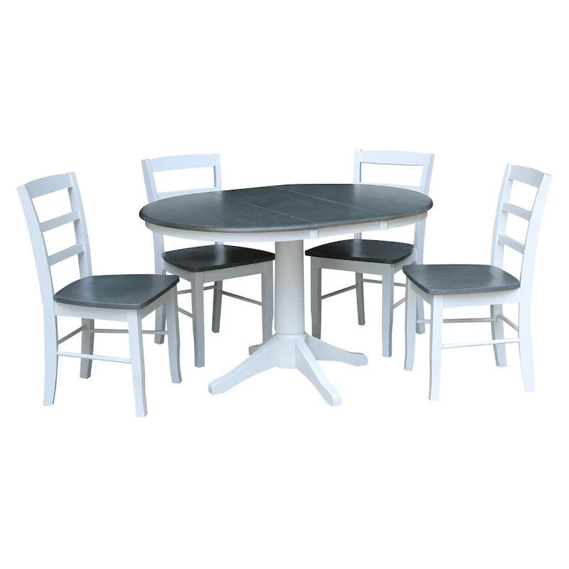 Ronde uitschuifbare eettafel van 36 met 4 Madrid-stoelen