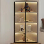 Vitrine d'angle moderne en métal et bois gris avec porte vitrée