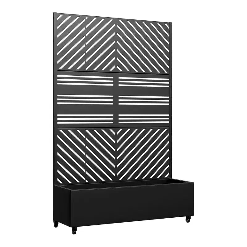 MAYEERTY Pflanzkasten mit Rankgitter, Eisen, Schwarz, Parallel Line 01, Lamellen, klassischer Kombinationsstil, 72x47x16in, 3-teiliges Set