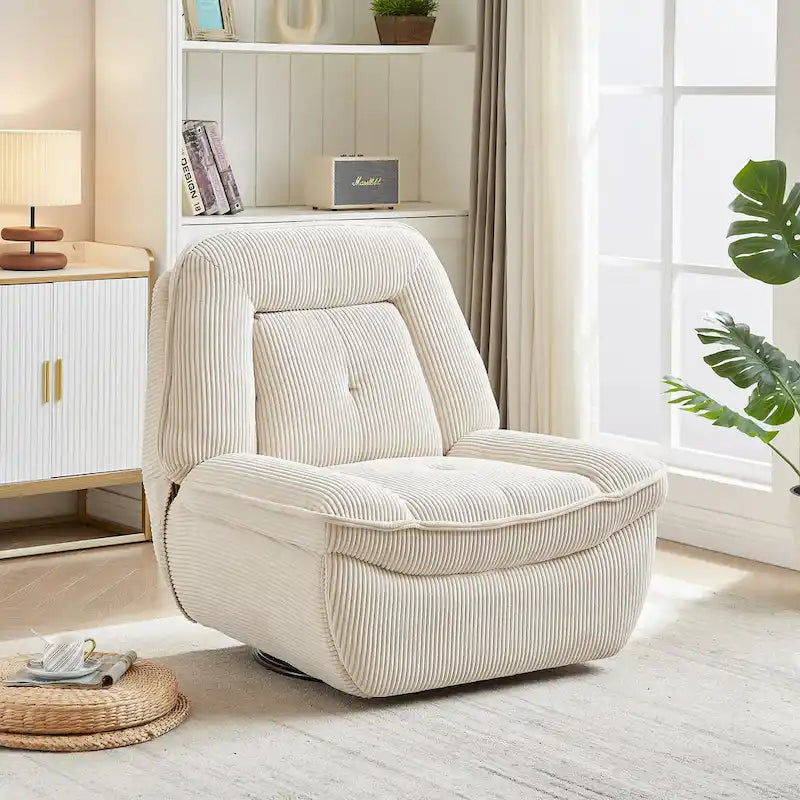 Draaibare relaxfauteuil van ribfluweel met voetensteun voor de woonkamer