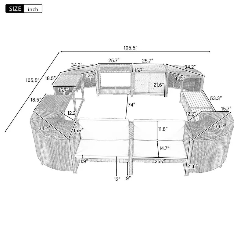 Spa Surround Spa-frame, vierkante modulaire loungeset voor buiten van rotan