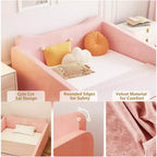JOYMOR Toddler Bed, Floor Bed with Safety Guadrail, Montessori Toddler Bed with Animal Ear Shapes, Pink