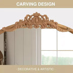 Miroir mural de 37 in. W x 71 in. H avec cadre en bois à arche classique sculptée et partie inférieure en rotin, marron