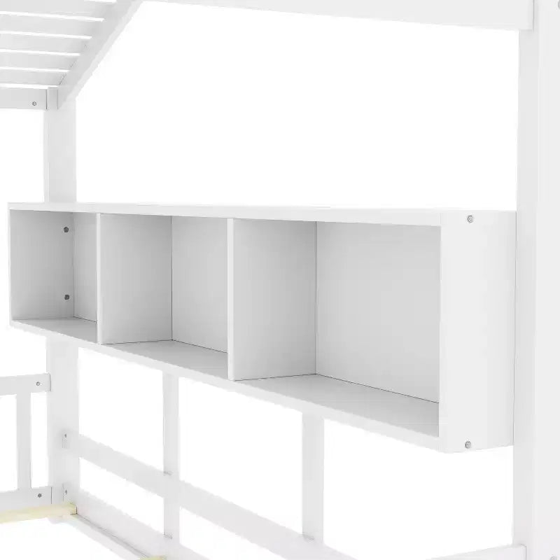 Eenpersoons-/tweepersoonsbed in huisvorm met platformbedframe, peuterbed op de vloer, Montessori-bed voor kinderen, speelhuisbed met opbergplank - ModernLuxe