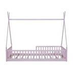Floor Bed for Kids, Twin Size Tent Beds, Montessori Floor Bed with Slats and Fence Rails, Wood House Bed Frame for Boys Girls