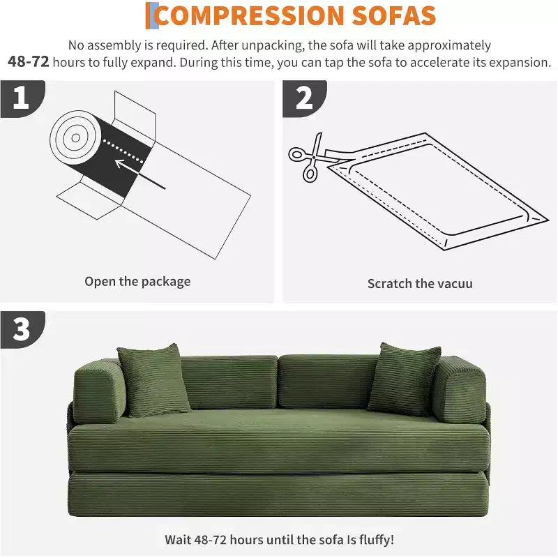 Rozkładana sofa 5 w 1, modułowa sofa do spania z sztruksu o szerokości 78.8 i solidnym stelażu, wielofunkcyjny futon do małych pomieszczeń, salonu i pokoju gościnnego