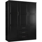 Palace Imports Cosmo-kledingkast met 3 deuren van 100% massief hout, met deuren van massief hout of spiegeldeuren