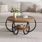 Runder Couchtisch im Industrial-Stil, 30 Inch, 2 Ablagen, verstellbare Füße, Ablage in Holzoptik, Flammendesign, einfacher Aufbau, Wohnzimmer