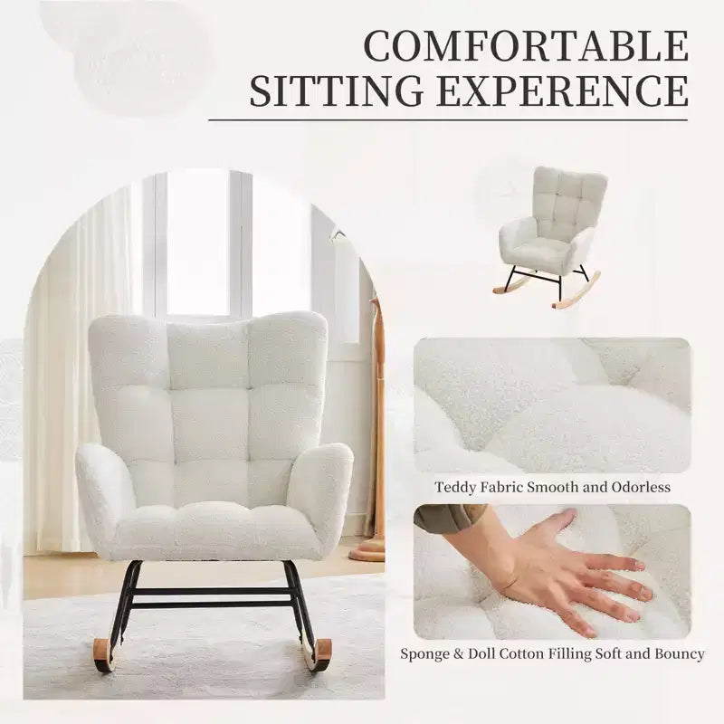 Fauteuil à bascule pour chambre de bébé, fauteuil à glissière pour le salon et l'allaitement, fauteuils d'appoint confortables pour chambre, fauteuils d'intérieur rembourrés en peluche effet teddy