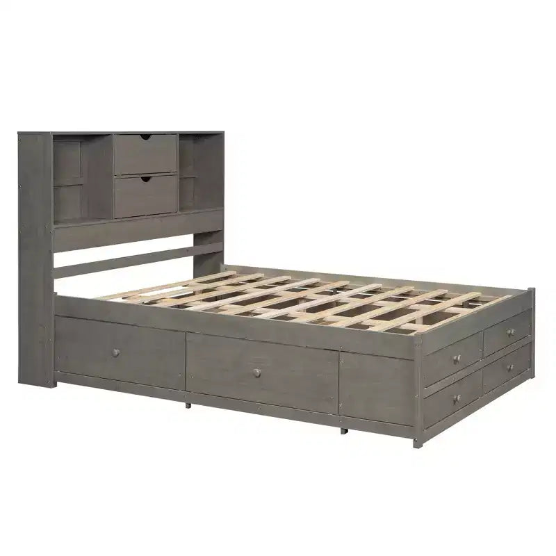 Queen-Size-Platformbett mit Ablage und 8 Schubladen, einfacher Aufbau