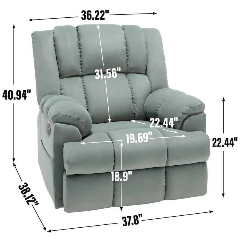 Fauteuil inclinable manuel vert surdimensionné avec fonction pivotante et à bascule, revêtement en tissu