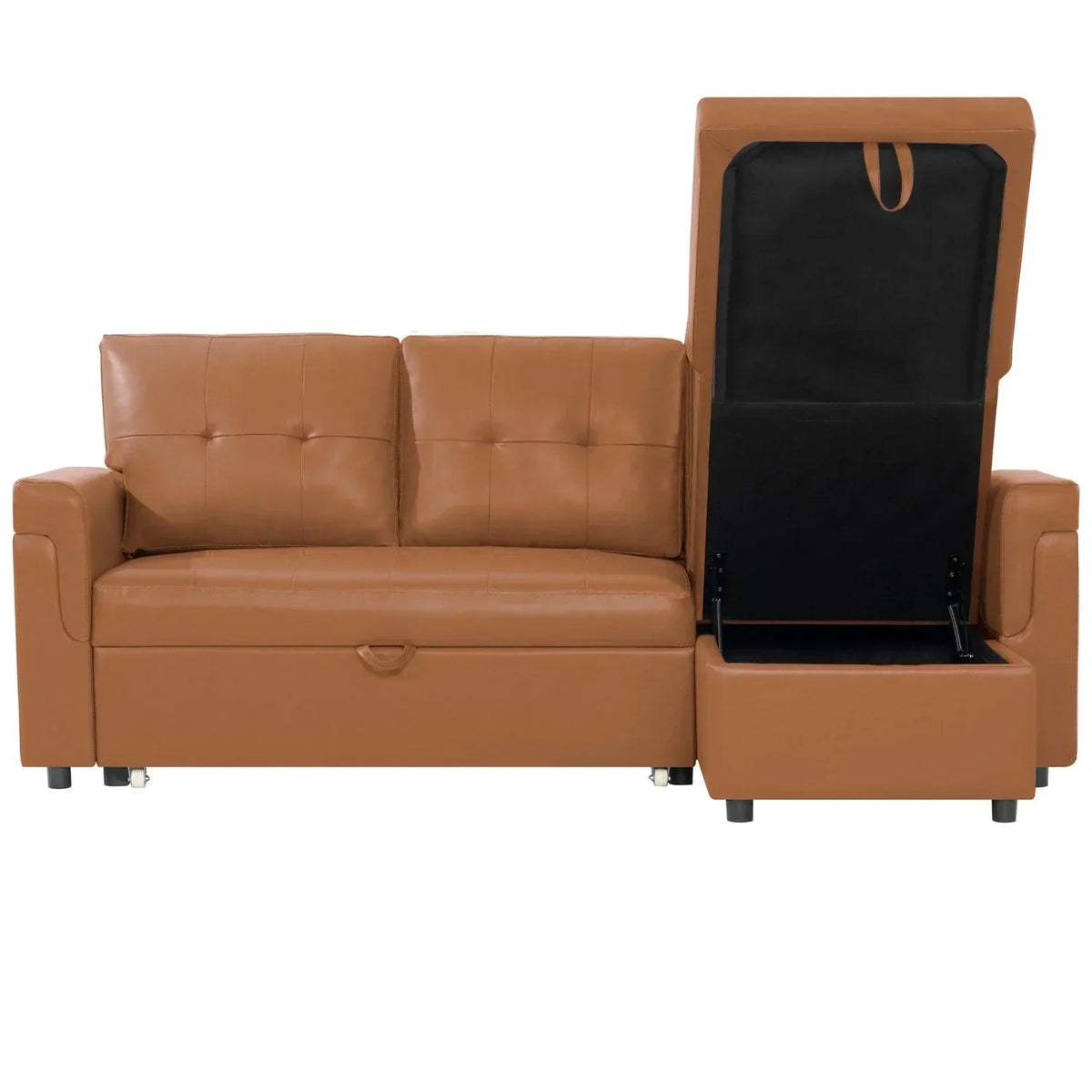 Canapé d’angle convertible et réversible avec lit escamotable, méridienne avec rangement dissimulé et pieds robustes
