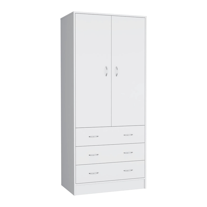 Armoire moderne à deux portes de 19 avec 3 tiroirs et 1 tringle à vêtements pour chambre