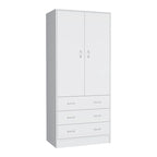 Armoire moderne à deux portes de 19 avec 3 tiroirs et 1 tringle à vêtements pour chambre