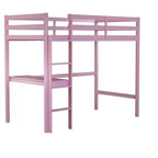 Okak Minimalism Loft Bed with Ladder, Rubber Wood Twin Loft Bed with Safety Guardrail and Build-In Desk, Bed Frames for Kids, Teenagers