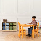 Meuble mobile à casiers avec plateau et 15 bacs à façade incurvée, 3x4, mobilier pour enfants