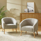 Moderne Sheila-fauteuil van bouclé met een breedte van 30 W en poten van massief hout, set van 2, van HULALA HOME