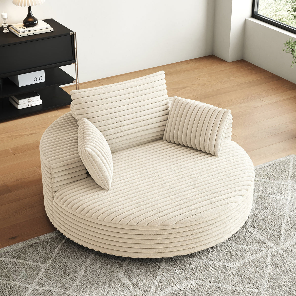 Draaifauteuil voor één persoon van corduroy, chenille en schuim