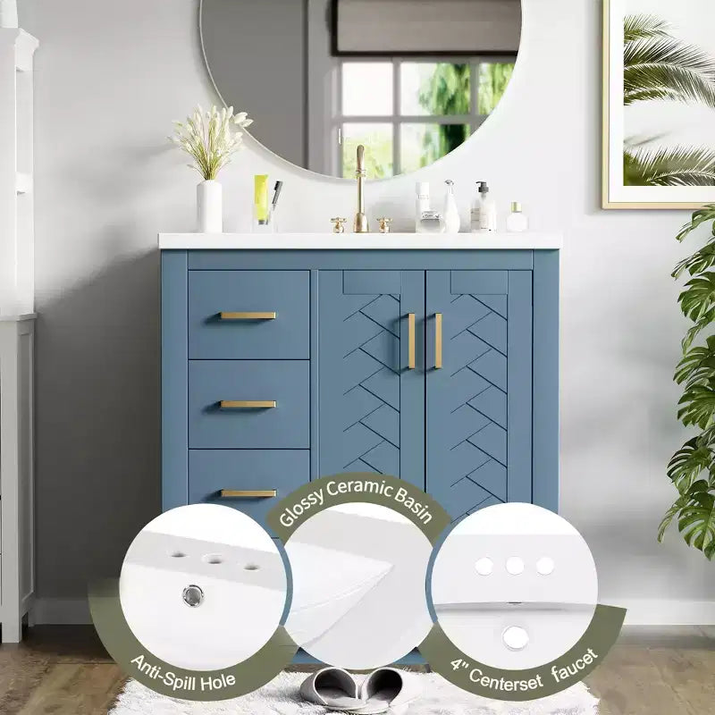30 Badezimmer-Waschtischunterschrank mit einem Waschbecken, Schrank und 3 Schubladen ??Schwarz / Blau / Grün / Indigo / Weiß