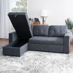 Canapé d’angle convertible et réversible avec lit escamotable, méridienne avec rangement dissimulé et pieds robustes