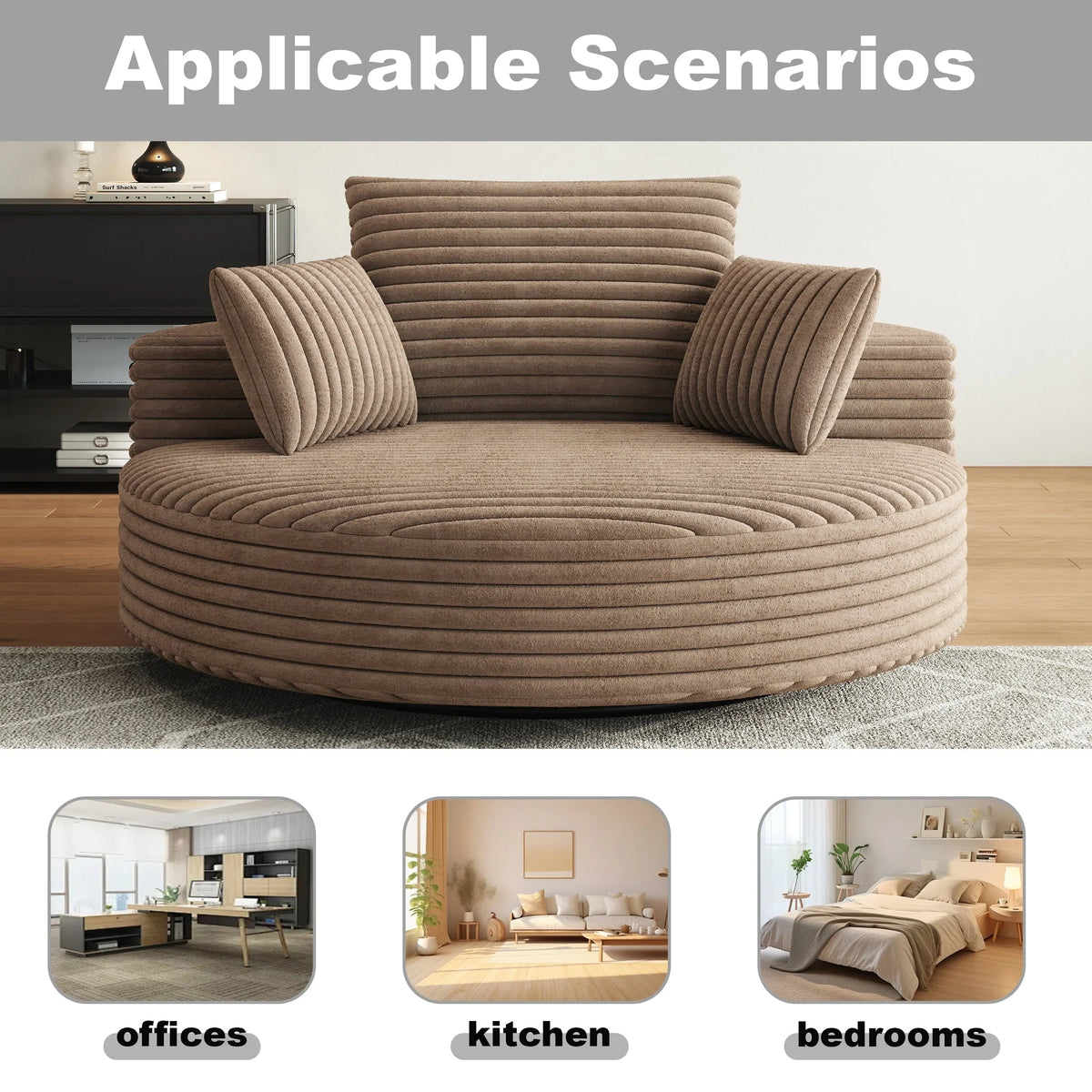 Draaifauteuil voor één persoon van corduroy, chenille en schuim