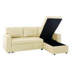 Canapé d’angle convertible et réversible avec lit escamotable, méridienne avec rangement dissimulé et pieds robustes