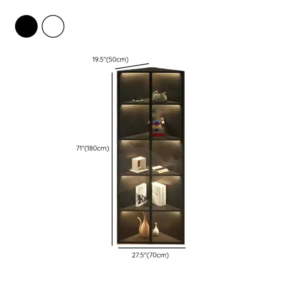 Vitrine d'angle moderne en métal et bois gris avec porte vitrée