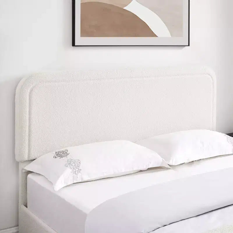 Modern queensize bed met bouclébekleding en opbergladen