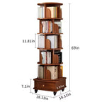 Chic Crate 6-stufiges, um 360° drehbares Eckbücherregal mit Rollen, schmales Bücherregal für kleine Räume, walnussbraun
