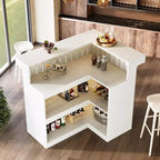 Lantine L-vormige thuisbar, hoekbartafel met 4 niveaus, opbergplanken en wijnglashouder voor thuisbar
